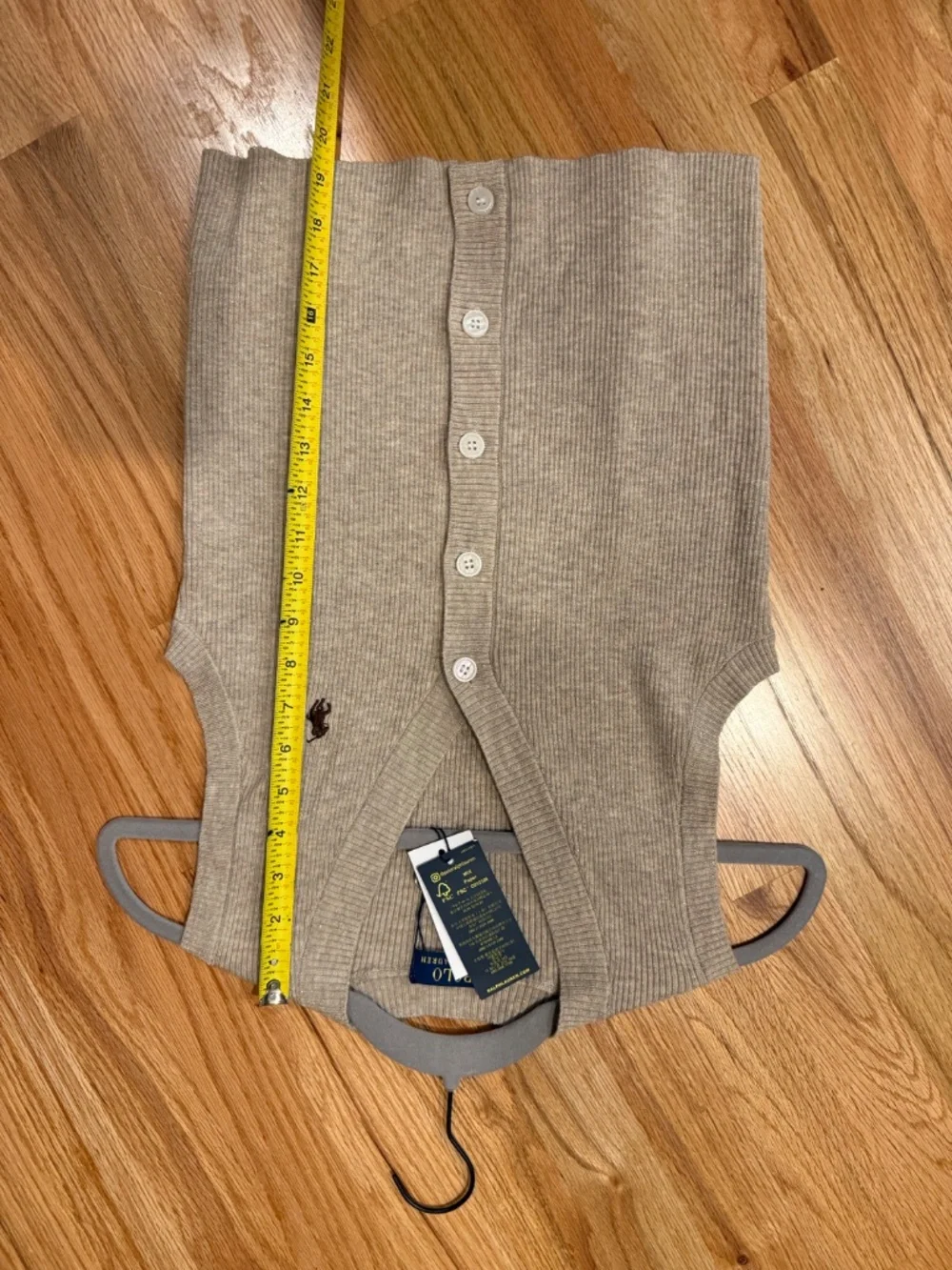 Polo Ralph Lauren Beige Ribbed V-Neck Button Vest - Size M (Fits Small)